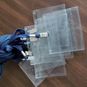 Set of 10 Blue Lanyards with Clear Plastic Name Badge Holders